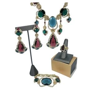 Heidi Daus Beau Monde Crystal Regency Necklace, Bracelet, Earrings, and Ring Set